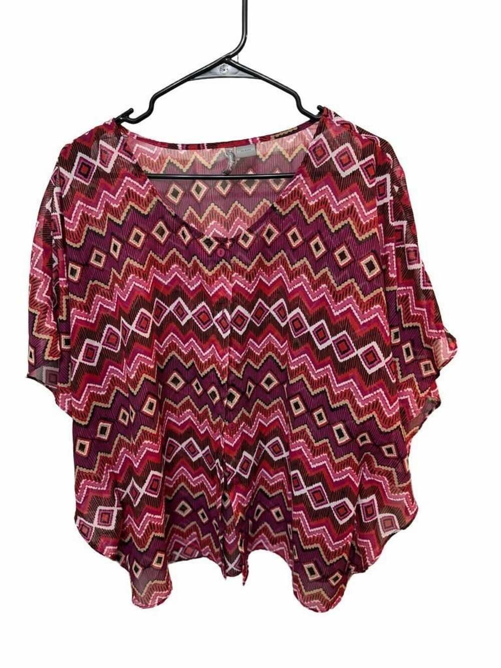 New Directions Weekend Semi-sheer Blouse Size XL Pink Geo